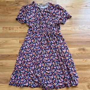 Floral jersey dress, Boden, blue and pink and orange flowers
